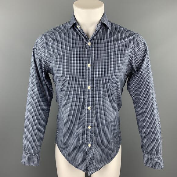 POLO by RALPH LAUREN Size S Navy Plaid Cotton Button Up Long Sleeve Shirt - Picture 1 of 4